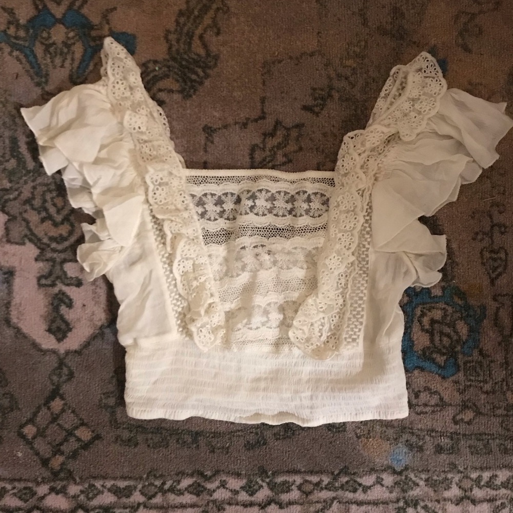 White ruffle crop top. Free people